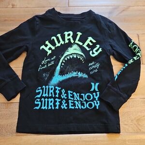 Hurley Black and Teal Shark Graphic Long Sleeve Tee